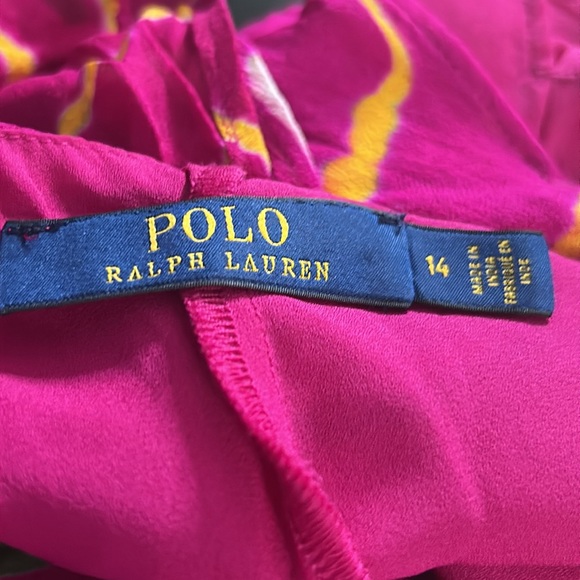 Polo Ralph Lauren Shibori Pink 100% Silk halter asymmetrical midi dress SZ 14 - Picture 11 of 12